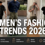 Man wearing relaxed double-breasted blazer and sneakers, representing men's fashion 2026 trends
