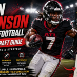 Bijan Robinson running with the football for the Atlanta Falcons
