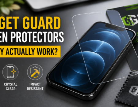 Gadget guard tempered glass screen protector on a smartphone