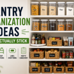 Pantry organization ideas showing labeled bins and clear food storage containers