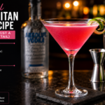 Cosmopolitan drink recipe cocktail in a martini glass with orange twist garnish