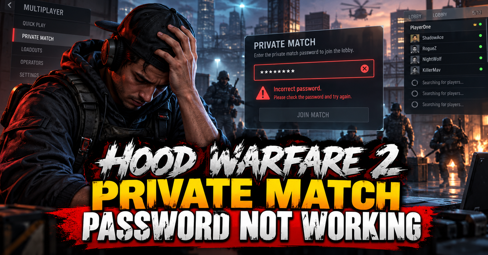 Hood Warfare 2 private match password not working error and troubleshooting guide to fix multiplayer lobby connection issues.