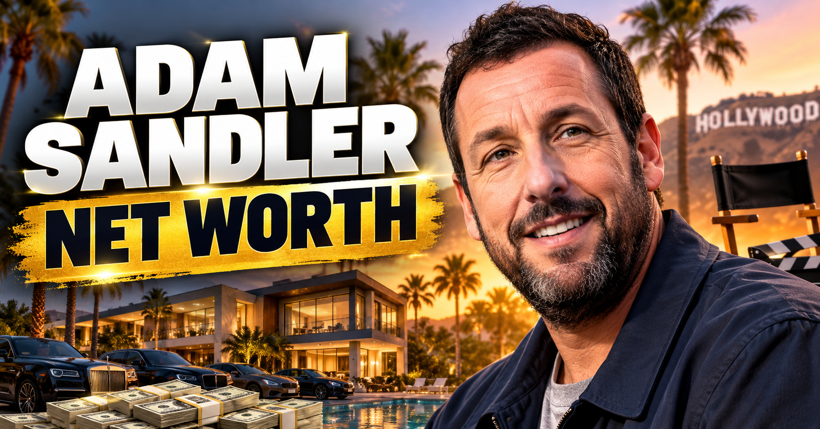 Adam Sandler net worth 2026 estimated at $500 million from Hollywood movies, Netflix deals and Happy Madison Productions.