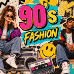 90's fashion trends featuring baggy jeans, crop tops, oversized jackets, chunky trainers and iconic retro streetwear styles.