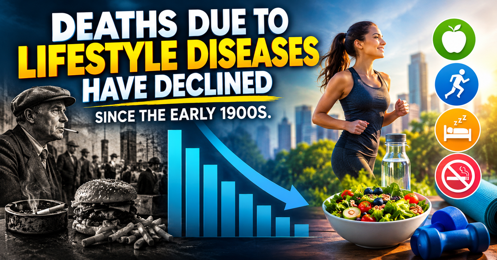Deaths due to lifestyle diseases have declined since the early 1900s, highlighting changes in health and lifestyle.